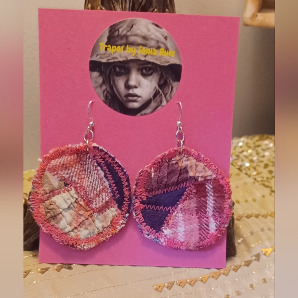 Handcrafted Pink and Purple Patchwork Earrings